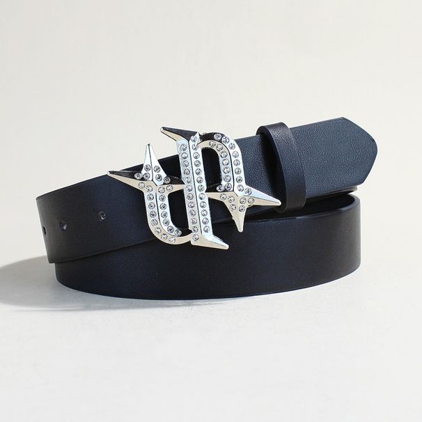 Punk Rock Studded Belt - Gothic Rhinestone Buckle Waist Strap | Edgy Black Leather Belt For Women & Men (Adjustable 28-42 Inch)_viptrois.com