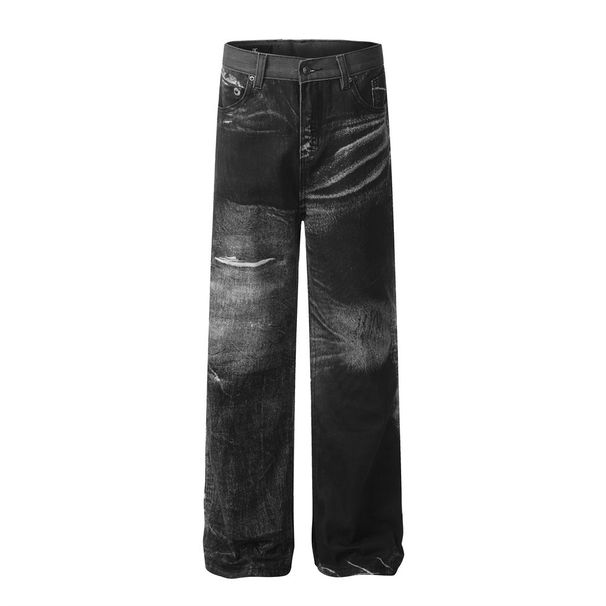 Punk Wasteland Paint Spray Jeans Casual Loose Men's Split Patchwork Design Niche Straight Long Pants_viptrois.com