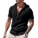 Men's Loose Casual Linen Breathable Beach Hooded Pocket Henley Short Sleeve Shirt_viptrois.com