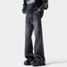 Lightning Pattern Flared Jeans For Men, Trendy Brand New Washed Retro Loose Straight Slim High Street Cool Long Pants_viptrois.com