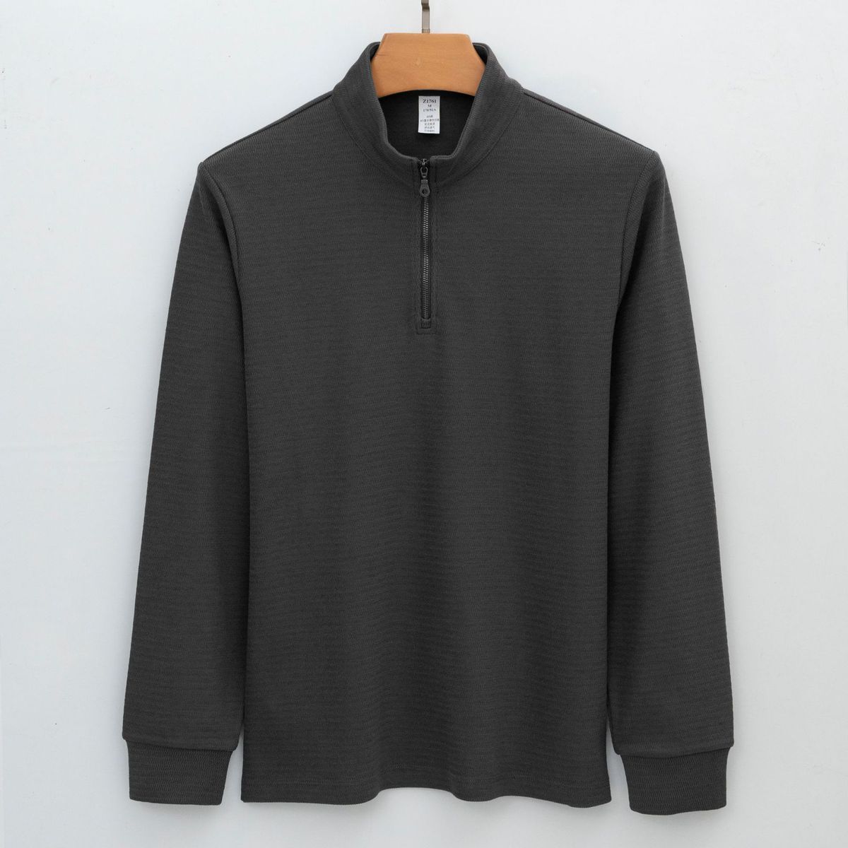 Men’s Jacquard Knit Sweater – Machine-Washable, YKK Zipper Stand Collar, Wrinkle-Resistant Pullover (Black/Heather Grey/Beige, Sizes S-4XL)_viptrois.com