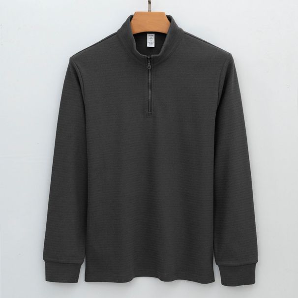 Men’s Jacquard Knit Sweater – Machine-Washable, YKK Zipper Stand Collar, Wrinkle-Resistant Pullover (Black/Heather Grey/Beige, Sizes S-4XL)_viptrois.com
