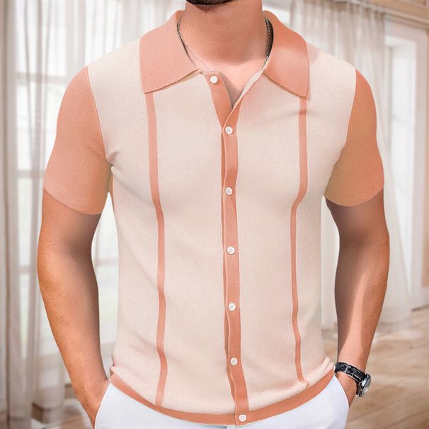 Men's Clothing Summer New Sweater Patchwork Contrast Color Casual Polo Shirt Men's Sy0169_viptrois.com