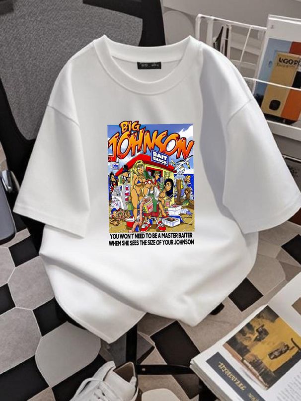 Big Johnson T Shirt, Graphic All Size, Graphic Art Shirt Painting T Shirt Summer Slightly Stretched Unisex Top For Everyday Wear Versatile Fashion_viptrois.com