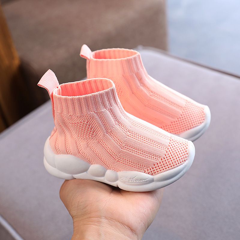 New Boys Socks High Top Sports Shoes Breathable Girls Flying Weaving Shoes Korean Version Children's Casual Mesh Shoes_viptrois.com