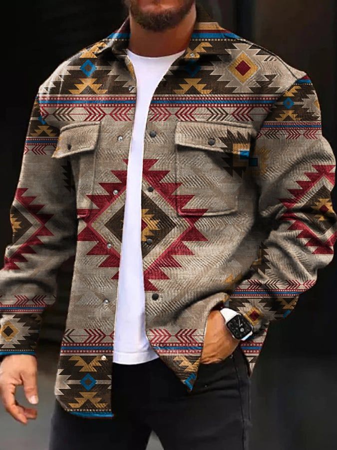 Spring And Autumn Men's Button Jacket Printed Youth Casual Jacket_viptrois.com