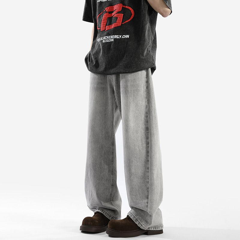 Men’s Vintage Washed Denim Jeans – Relaxed Straight Fit, Mid-Rise Waist, Distressed Detailing – Classic American Streetwear_viptrois.com