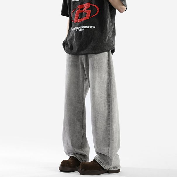Men’s Vintage Washed Denim Jeans – Relaxed Straight Fit, Mid-Rise Waist, Distressed Detailing – Classic American Streetwear_viptrois.com