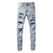 Men's Clothing European And American Casual All Match High Street Jeans Men's Patch Hand Worn Holes Slim Fit Slim Feet 1307_viptrois.com