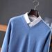 Nordmann Business Casual Loose Men Knitted Sweater 100% Pure Wool V-Neck Sweetheart Neck Base Shirt Autumn Winter Solid Color_viptrois.com