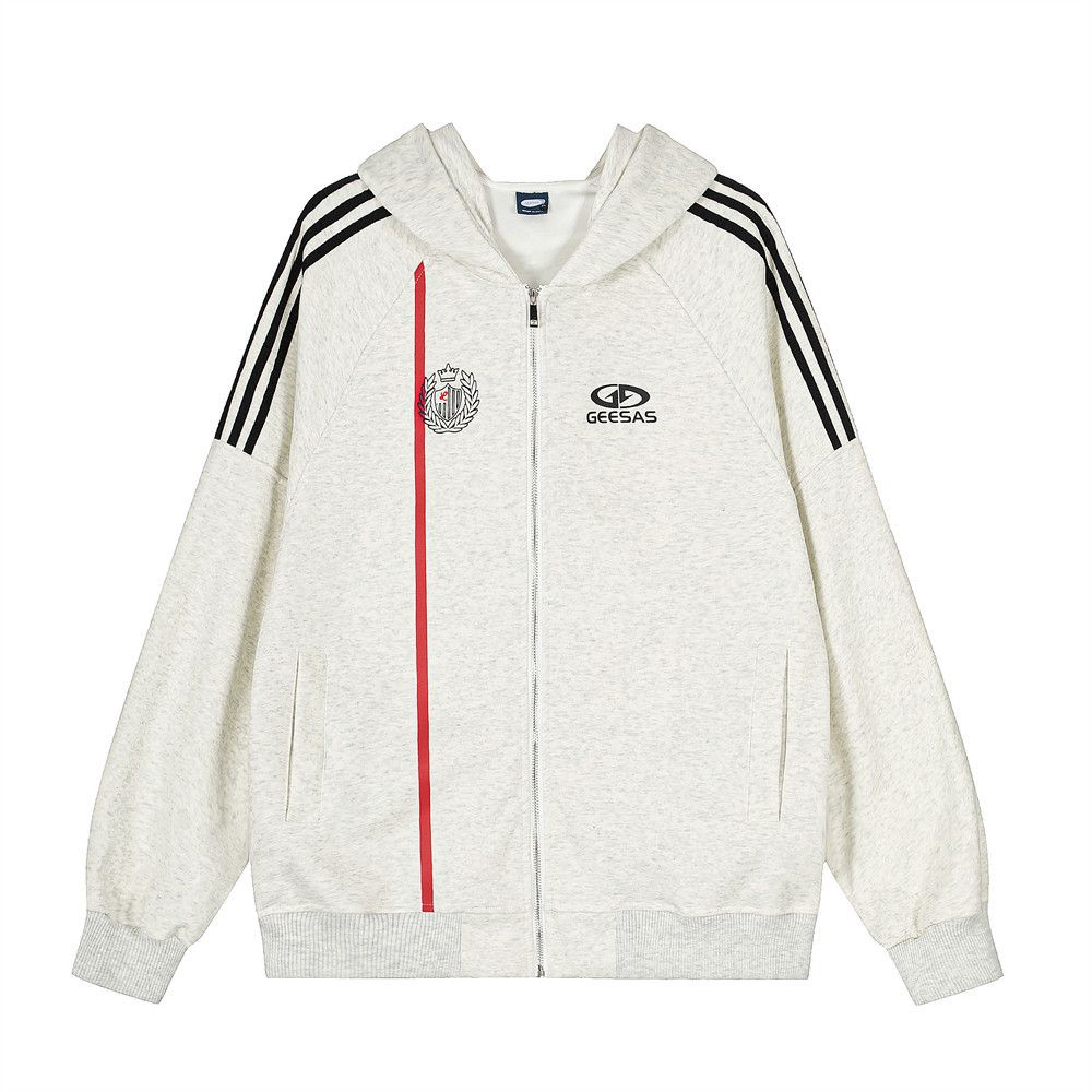 Hooded Cardigan Sweatshirt Three-Stripe Patchwork Sports Casual Spring Autumn Men's Vibe Trendy American Zipper Jacket_viptrois.com
