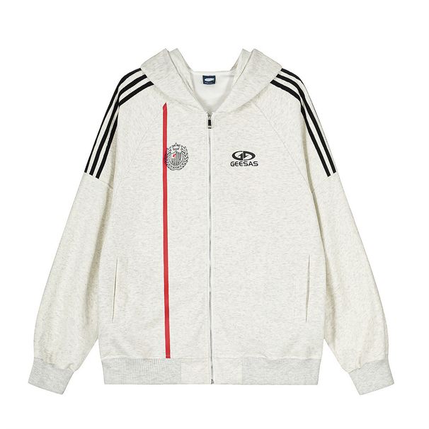 Hooded Cardigan Sweatshirt Three-Stripe Patchwork Sports Casual Spring Autumn Men's Vibe Trendy American Zipper Jacket_viptrois.com