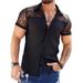 Men's Clothing New Summer Men's Lace Stitching Short Sleeved Shirt Slim Fashion Shirt_viptrois.com