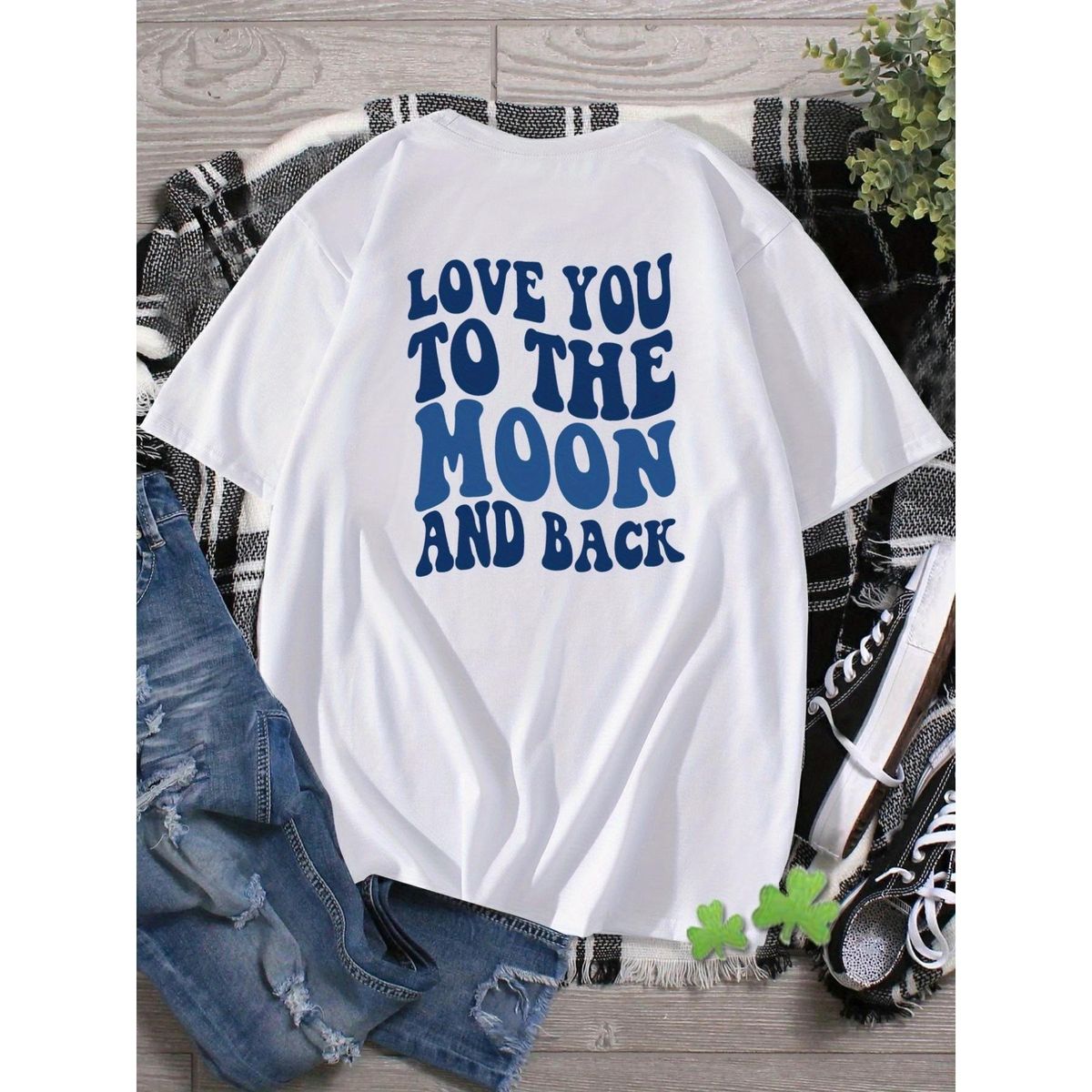 Camiseta Cómoda Con Estampado Patrón 'Love You To The Moon And Back', Camiseta Gráfica Verano Al Aire Libre Ropa De_viptrois.com