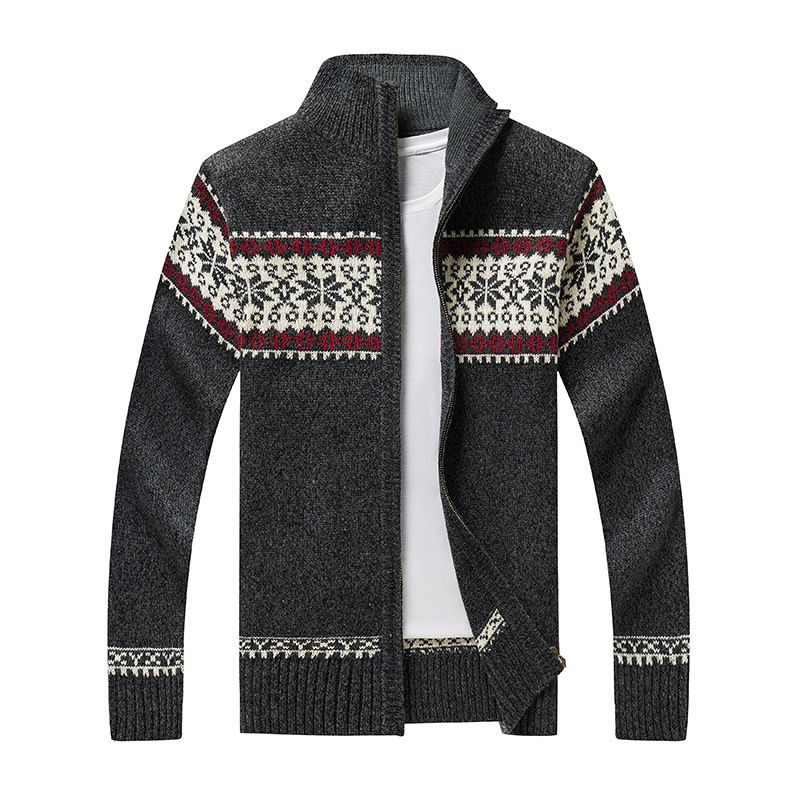 Men's Stand Collar Knit Cardigan – Winter Zippered Sweater Jacket (Beige/Green/Dark Blue/Dark Gray, M-5XL)_viptrois.com