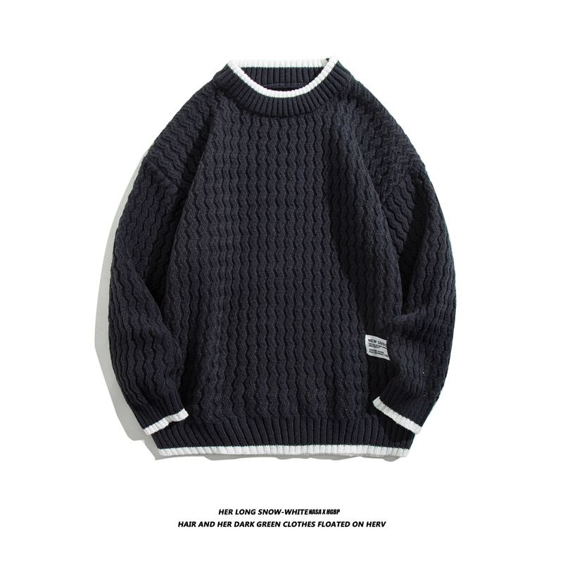 Pure 2025 New Men's Autumn Winter Loose Color Block Two-Piece Knitted Base Shirt Pullover Sweater_viptrois.com