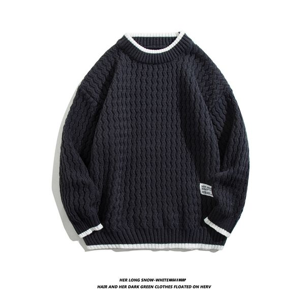 Pure 2025 New Men's Autumn Winter Loose Color Block Two-Piece Knitted Base Shirt Pullover Sweater_viptrois.com