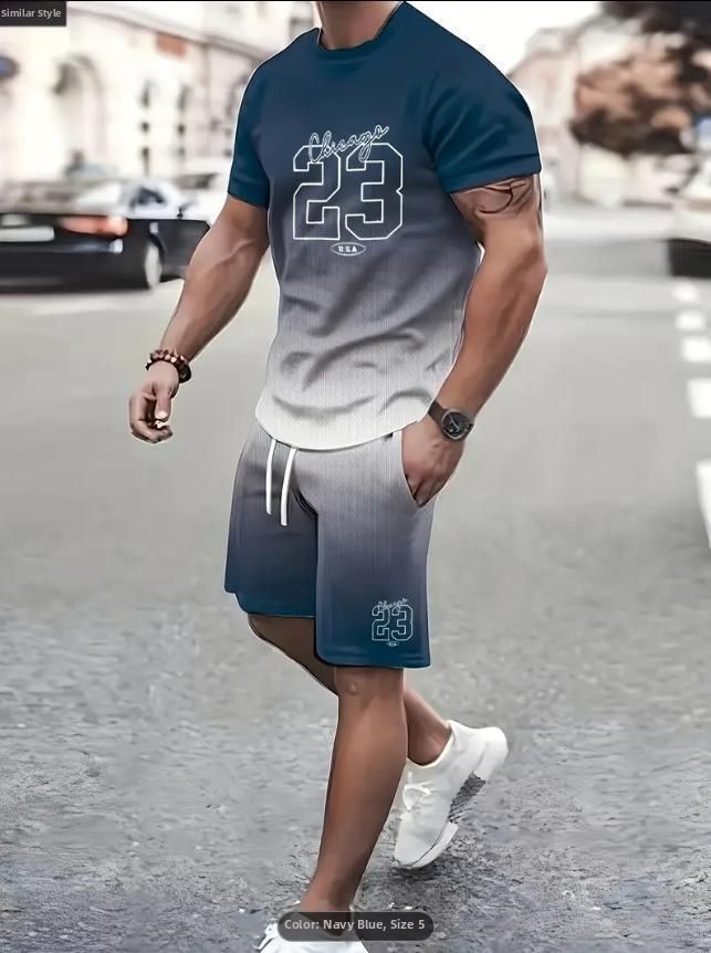 Men's Summer Trendy T-Shirt And Beach Shorts Set 3D Digital Printing Short Sleeved Casual Wear for Men_viptrois.com