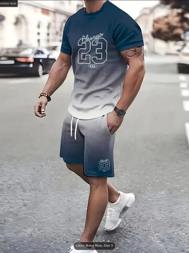 Men's Summer Trendy T-Shirt And Beach Shorts Set 3D Digital Printing Short Sleeved Casual Wear for Men_viptrois.com