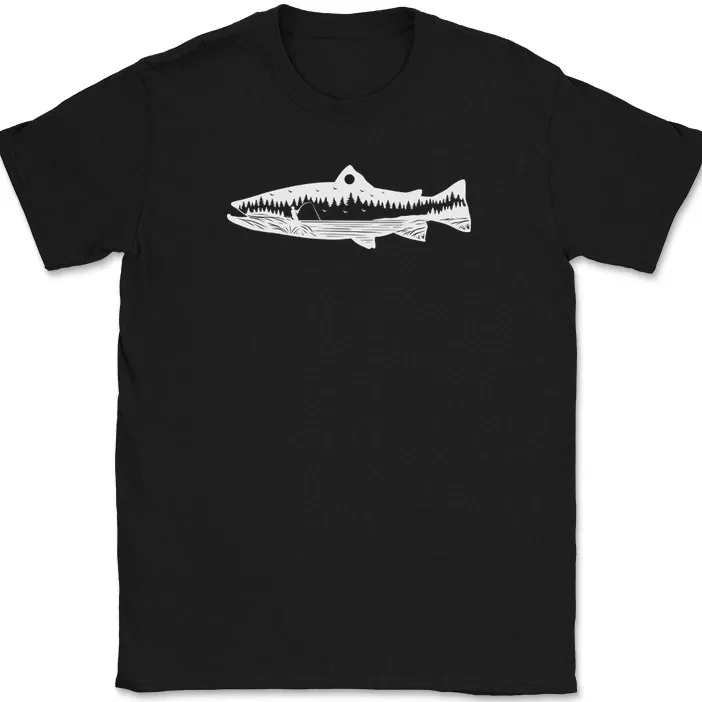 Trout Fishing Landscape T-Shirt Mens Womens Tees Top Hobby Rod Cast Reel Fathers Day Gift Tee_viptrois.com