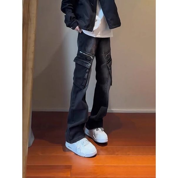 Pants Men's Pockets Tooling Jeans Men's Loose Straight High Street American Scimitar Pants_viptrois.com