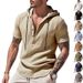 Men's Loose Casual Linen Breathable Beach Hooded Pocket Henley Short Sleeve Shirt_viptrois.com