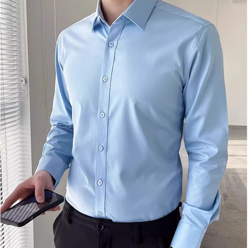 Men's Clothing Spring White Shirt Men's Long Sleeve Square Collar Light Luxury Casual Business High End Professional Shirt White Shirt_viptrois.com