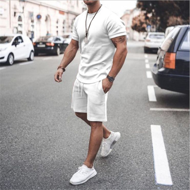 Men's short-sleeved shorts two-piece sports and leisure suit_viptrois.com
