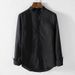 Men's Clothing Fashion Casual Linen Shirt Stand Collar Slim Fit Solid Color Splicing Long Sleeve Cotton And Linen Shirt_viptrois.com