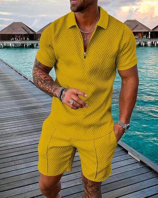 Men's Clothing Printed Polo Shirt Set Lapel Collar Short Sleeve Pullover Casual T Shirt_viptrois.com