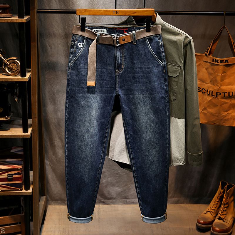 Factory Direct Supply Of New Men's Jeans Lace-up Drawstring Elastic Harlan Pants Men's Heavy Industry Washed Large Size Jeans_viptrois.com