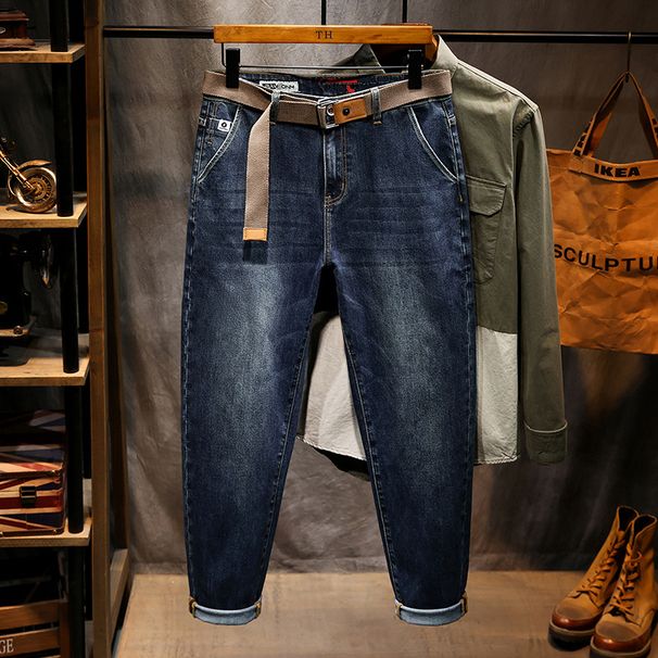 Factory Direct Supply Of New Men's Jeans Lace-up Drawstring Elastic Harlan Pants Men's Heavy Industry Washed Large Size Jeans_viptrois.com