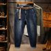 Factory Direct Supply Of New Men's Jeans Lace-up Drawstring Elastic Harlan Pants Men's Heavy Industry Washed Large Size Jeans_viptrois.com
