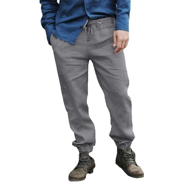 Men's Clothing European And American Independent Station Youth New Solid Color Cotton And Linen Loose Casual Cuff Trousers_viptrois.com