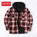 Men's Plaid Flannel Hooded Shirt With Fleece Lining, Oversized Fit, Long Sleeve Casual Shirt For Winter & Fall_viptrois.com