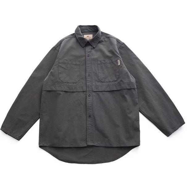 Retro Workwear Shirt, Men's Long Sleeved Loose Solid Color Shirt, Trendy, Handsome, Versatile Jacket, Trendy_viptrois.com