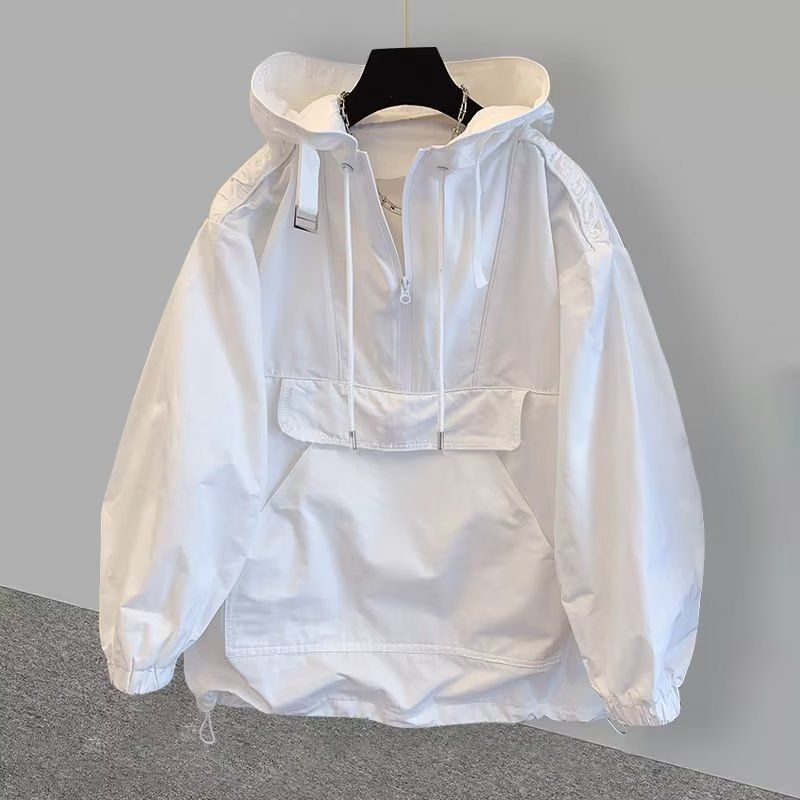 Pocket Workwear With Patchwork Design, Hooded Sun Protection Jacket, Men's Trendy Loose Jacket, Hoodie_viptrois.com