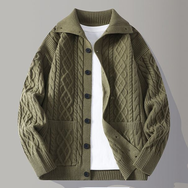 Men's Solid Color Half-Zip Sweater – Korean-Inspired Oversized Knit Cardigan With Jacquard Pattern (Youthful Streetwear Unisex Layering Essential)_viptrois.com