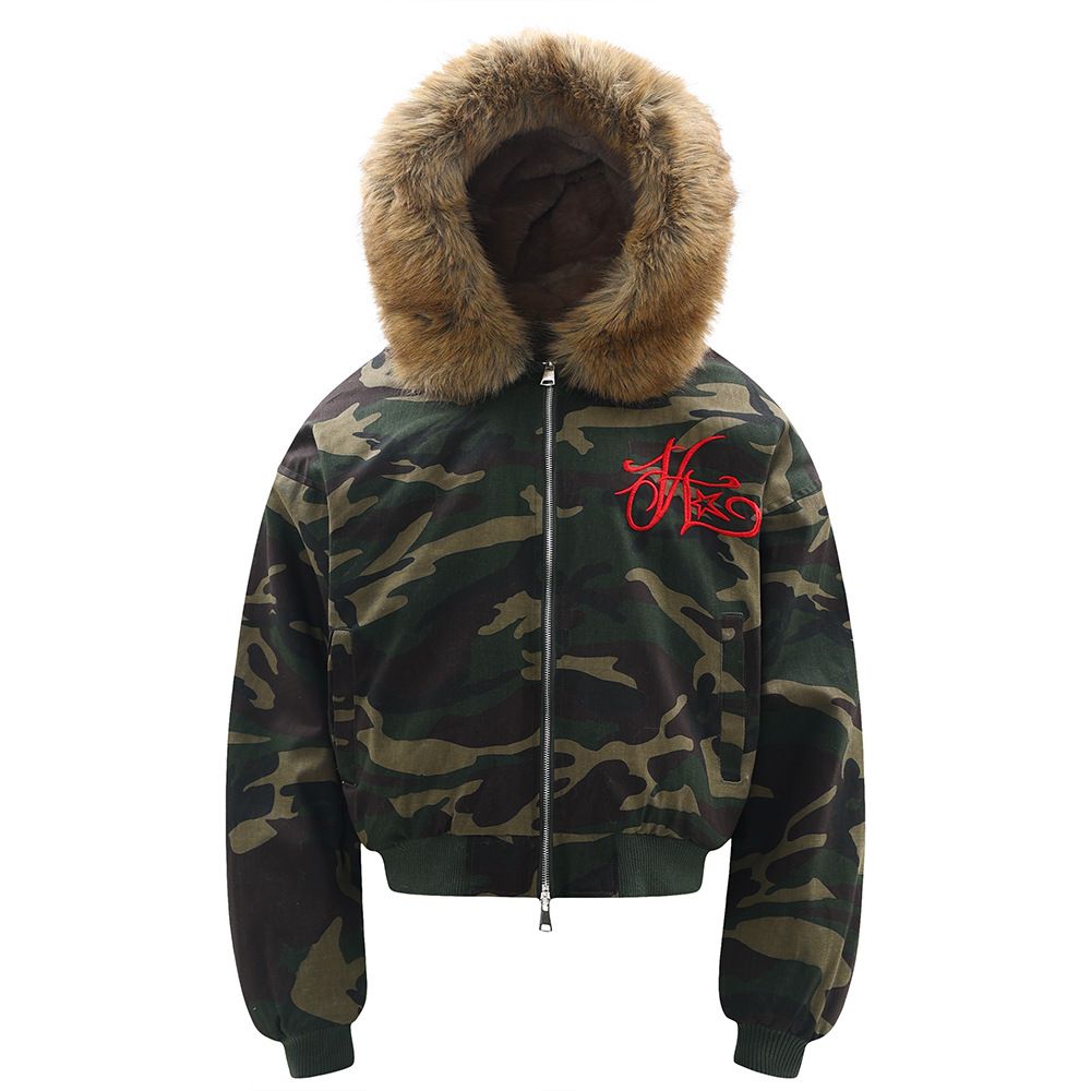 Men's Clothing American Style Sculpted Fur Collar Thickened Cleanfit Workwear Short Autumn And Winter Cotton Coat Retro Camouflage Jacket_viptrois.com