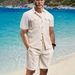 Men's Solid Color Pocket Shirt Short Sleeved Shorts Two Piece Suit_viptrois.com