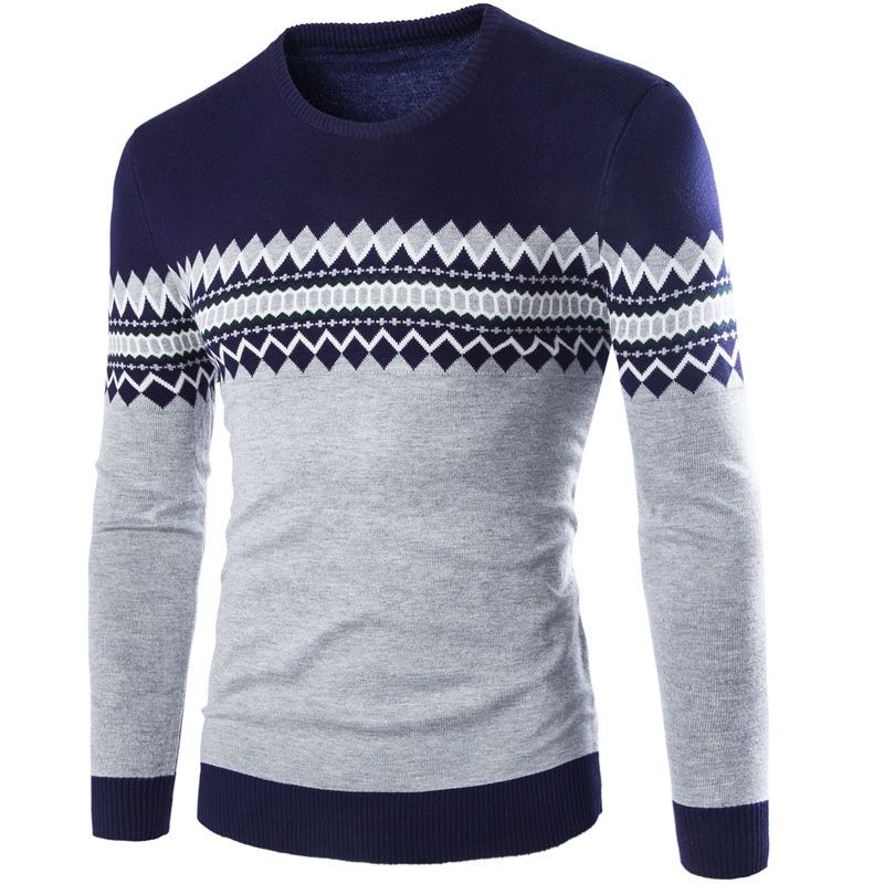 Loom Foreign Trade Special Price New Autumn Winter Men's Sweater Pullover Round Neck British Boutique In Stock Color Block_viptrois.com