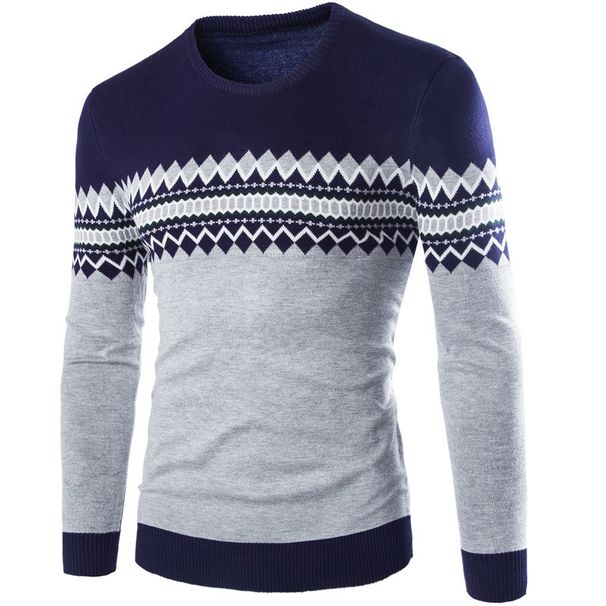 Loom Foreign Trade Special Price New Autumn Winter Men's Sweater Pullover Round Neck British Boutique In Stock Color Block_viptrois.com