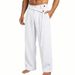 Men's Plus Size Casual Trousers White Linen Slanted Waist Spring_viptrois.com