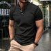 Men's Casual Shirt V Neck Button Business Solid Color Versatile T-Shirt Top With Pocket_viptrois.com