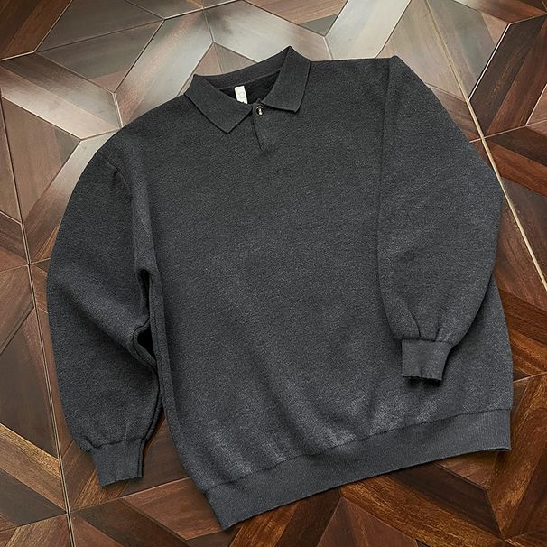Thick And Plush Warm Polo Neck Loose Casual Simple Versatile Old Solid Color Knitted Sweater_viptrois.com