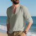 Men's Relaxed Fit Linen V-Neck Tee - Breathable Long Sleeve Shirt For Autumn (7 Colors, M-XXXL)_viptrois.com