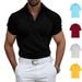 Men's Clothing Summer Men's Waffle Shirt Solid Color Lapel Short Sleeve Casual Sports Top For Formal & Casual_viptrois.com