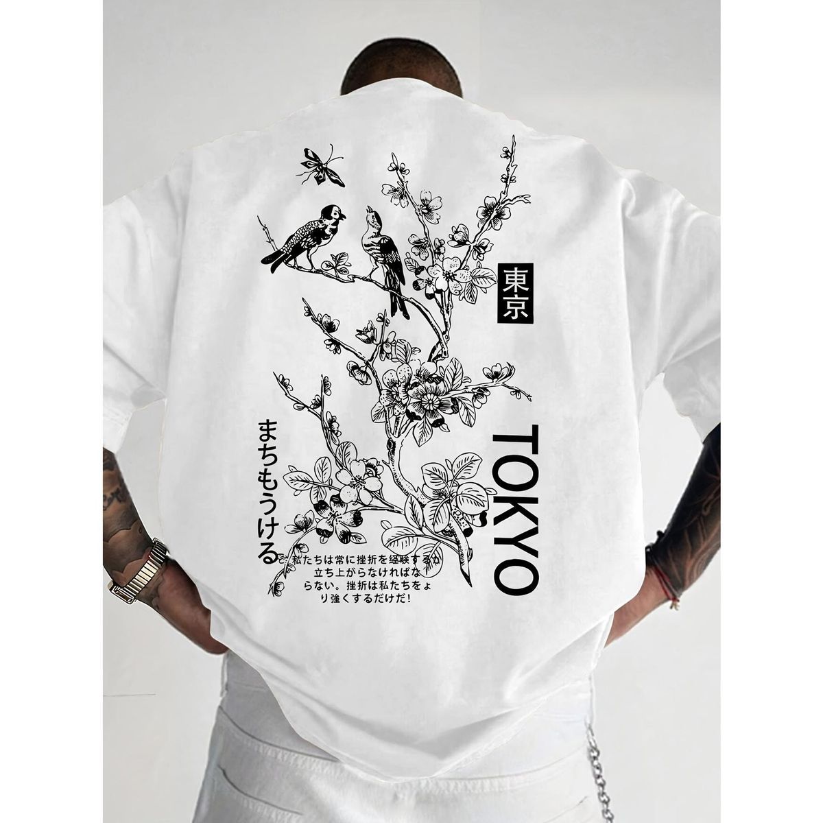 Camiseta Casual Hombre Con Estampado Floral Y De Aves Poliéster Transpirable, Cuello Redondo, Manga Corta - Perfecta_viptrois.com