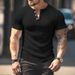 Men's Clothing Short Sleeved Tops Ribbed V Neck Slim Short Sleeved Henry T Shirt_viptrois.com