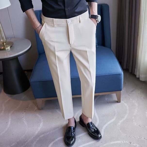 Men's Clothing Slim Fit Skinny Trousers Men's Autumn White Nine Point Trousers Non Iron Anti Wrinkle Business Formal Straight Casual Pants_viptrois.com